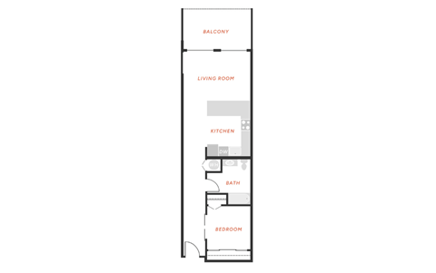 Floor plan for 1 bed, 1 bath, 558 sqft